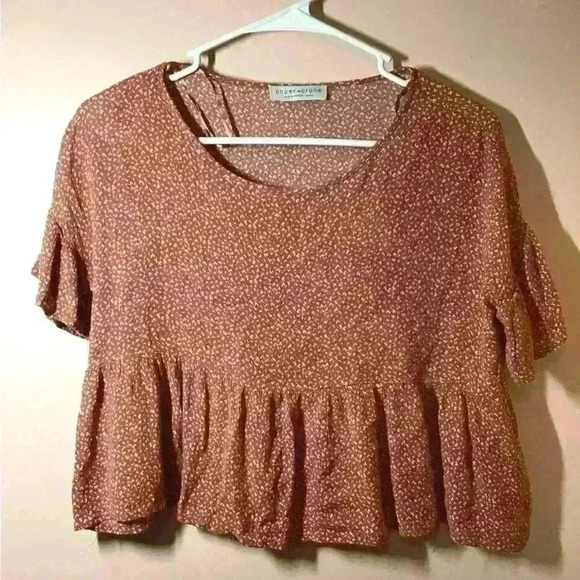 Paper crane printed crop top, dark orange print - Picture 1 of 2